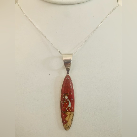 Coral & Multi Gemstone Kokopelli Earrings and Pendant on 24" adjustable SS Chain - Picture 14 of 14